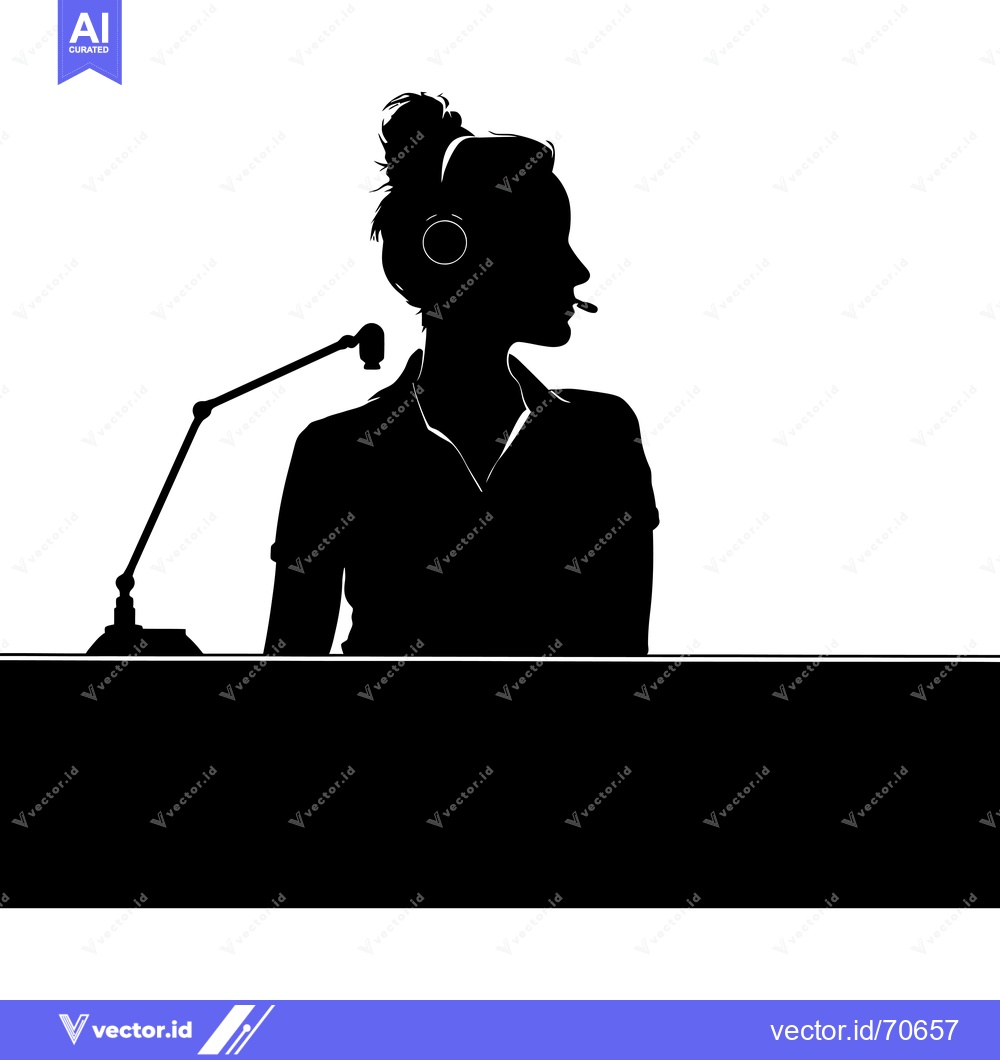 Premium Vector dari Silhouette of a Woman Wearing a Headset and Speaking into a Microphone