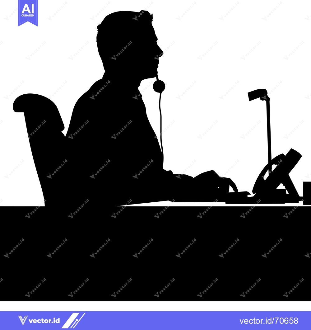 Premium Vector dari Silhouette of a person sitting at a desk with a headset on and a micro