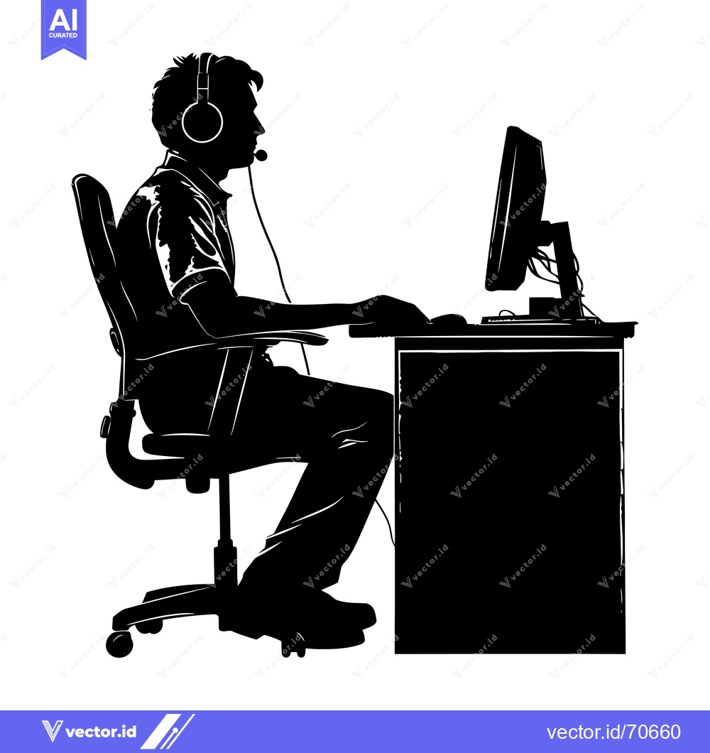 Premium Vector of Silhouette of a Person Wearing Headphones and Using a Computer