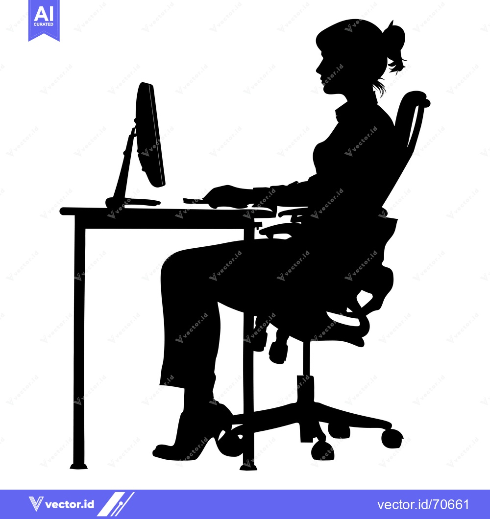 Premium Vector of Silhouette of a Woman Working at a Desk with a Computer