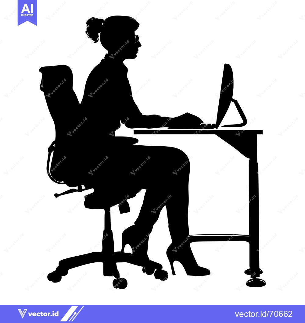 Premium Vector of Silhouette of a Woman Sitting at a Desk Working on a Computer