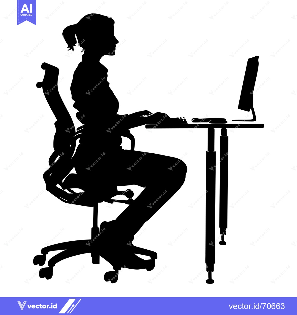 Premium Vector of Silhouette of a Woman Working at a Desk with a Computer