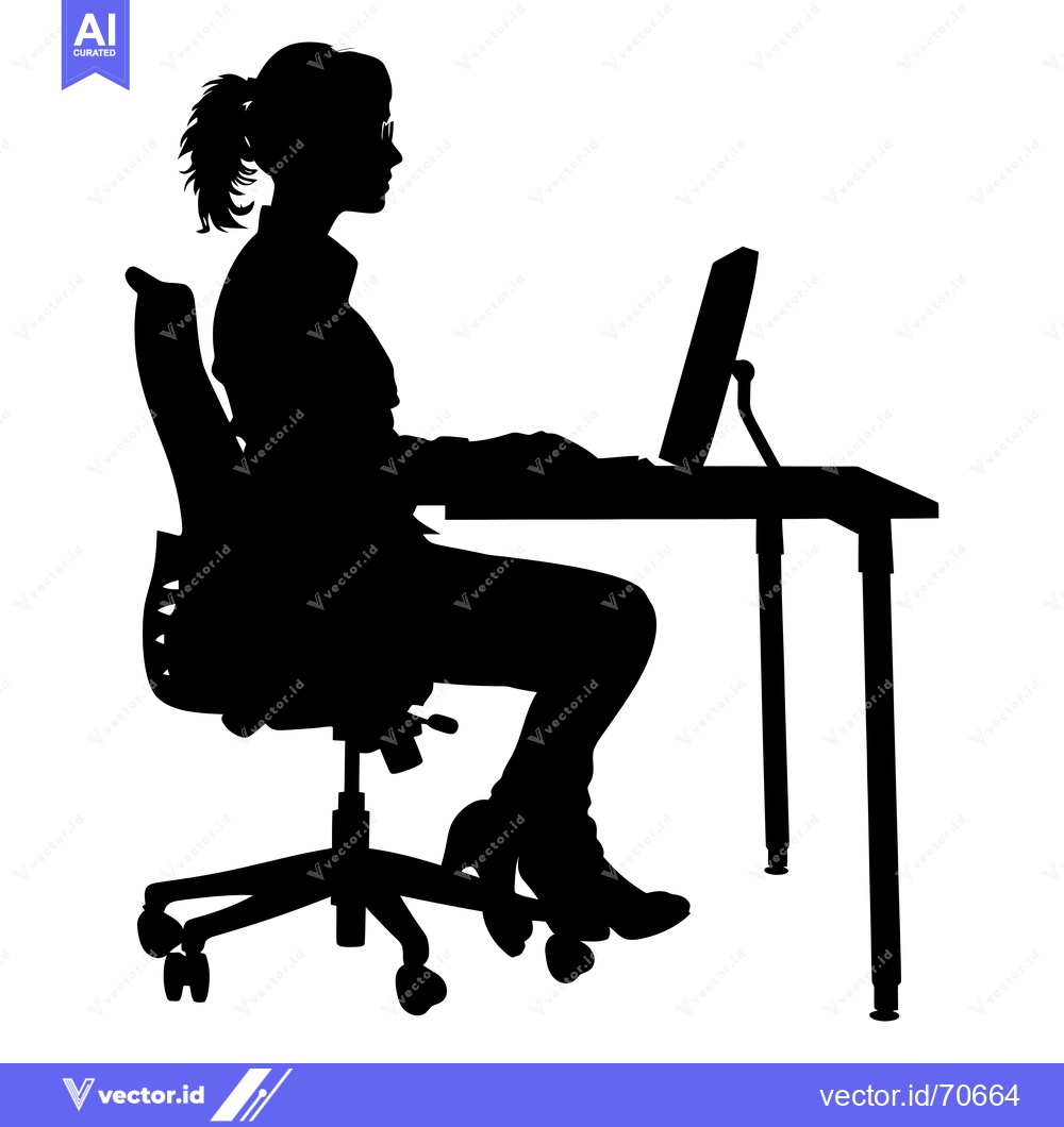 Premium Vector dari Silhouette of a Woman Working at a Computer Desk