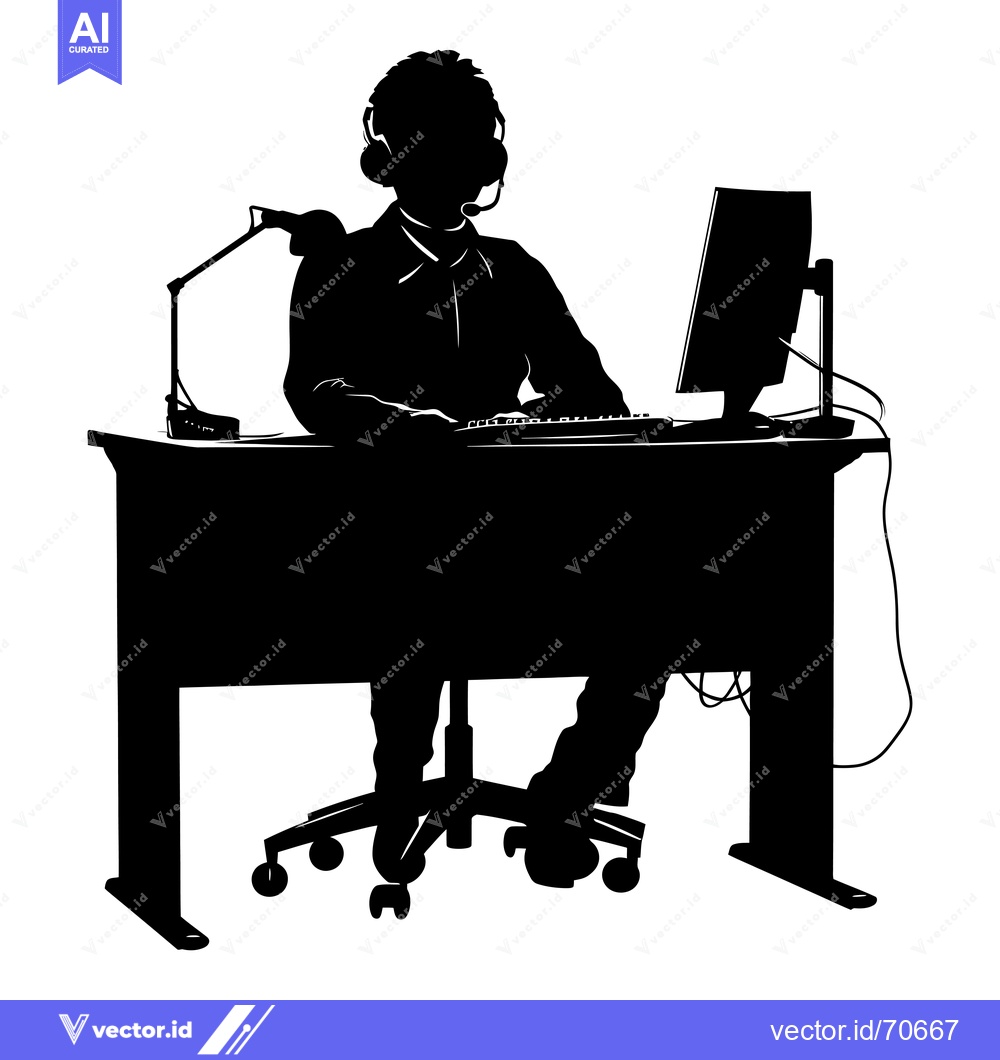 Premium Vector dari Silhouette of a Person Working at a Computer Desk