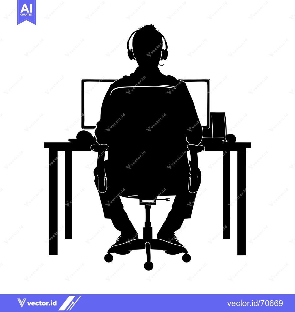 Premium Vector of Silhouette of a Person Sitting in a Chair at a Desk with a Computer an