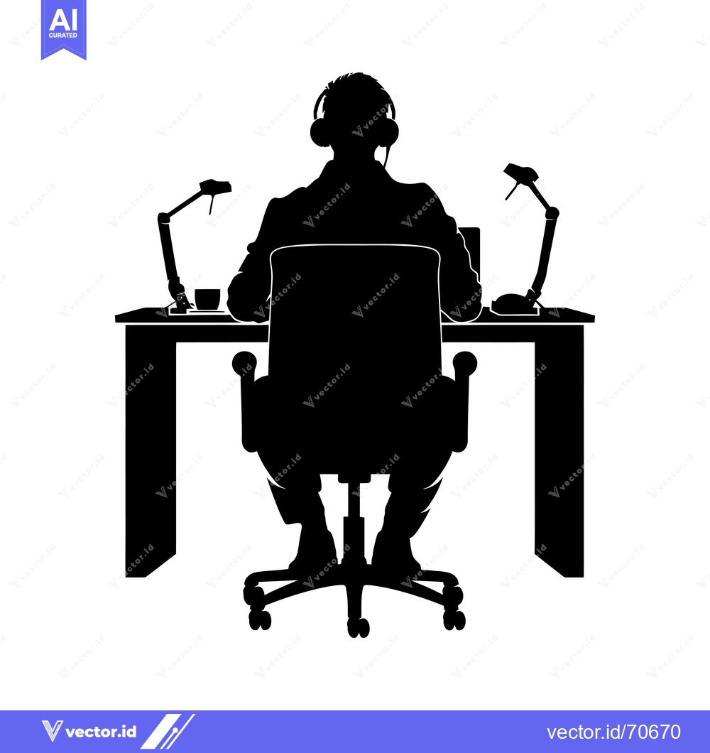 Premium Vector of Silhouette of a Person Wearing Headphones Sitting at a Desk