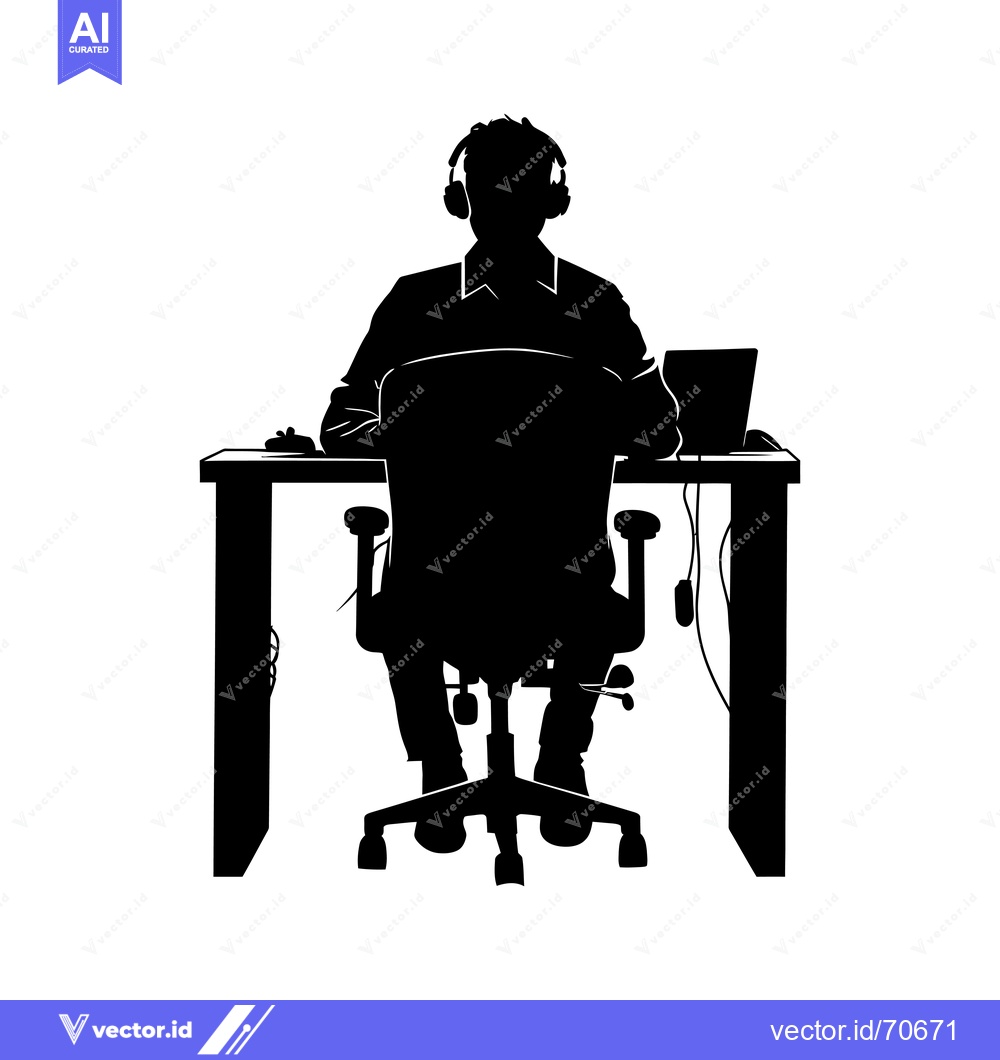 Premium Vector of Silhouette of a Person Sitting at a Desk Wearing Headphones