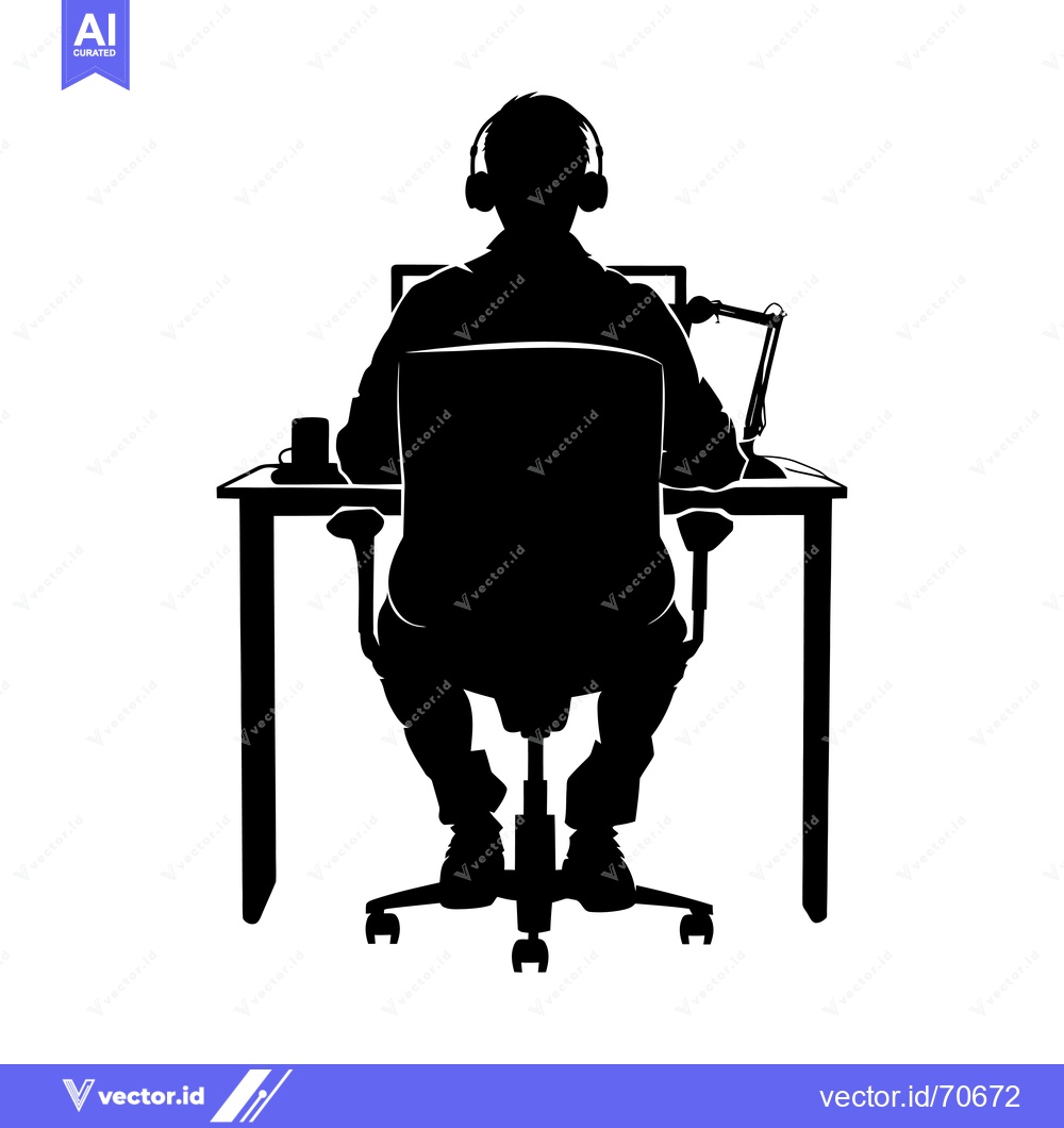 Premium Vector of Silhouette of a Person Sitting in a Chair at a Desk with Headphones