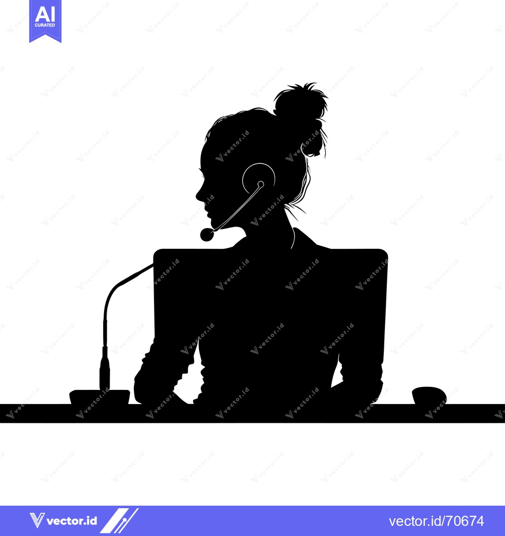 Premium Vector dari Silhouette of a woman speaking into a microphone with a headset