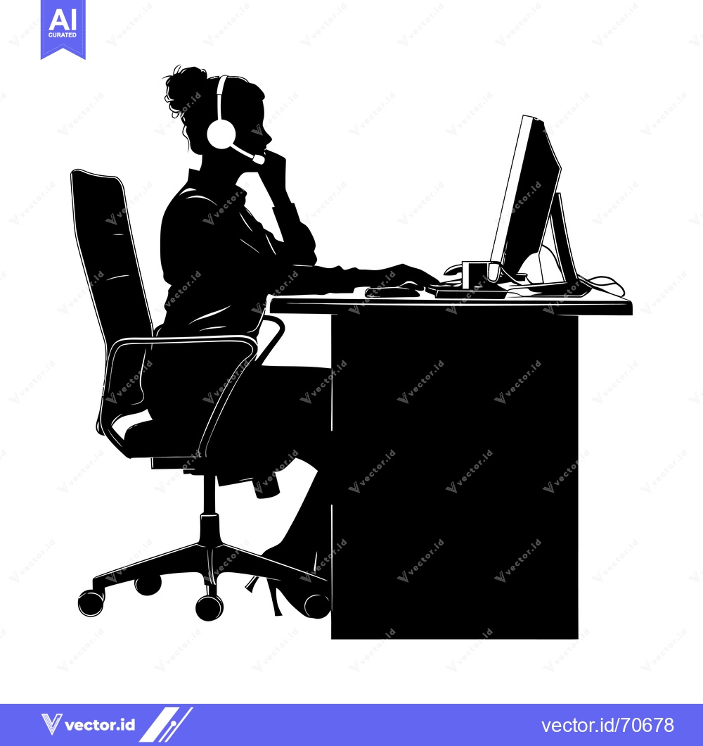 Premium Vector of Silhouette of a Woman Working at a Computer Desk