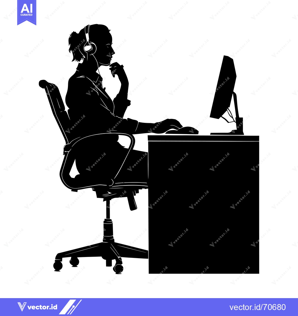 Premium Vector dari Silhouette of a Woman Working on a Computer