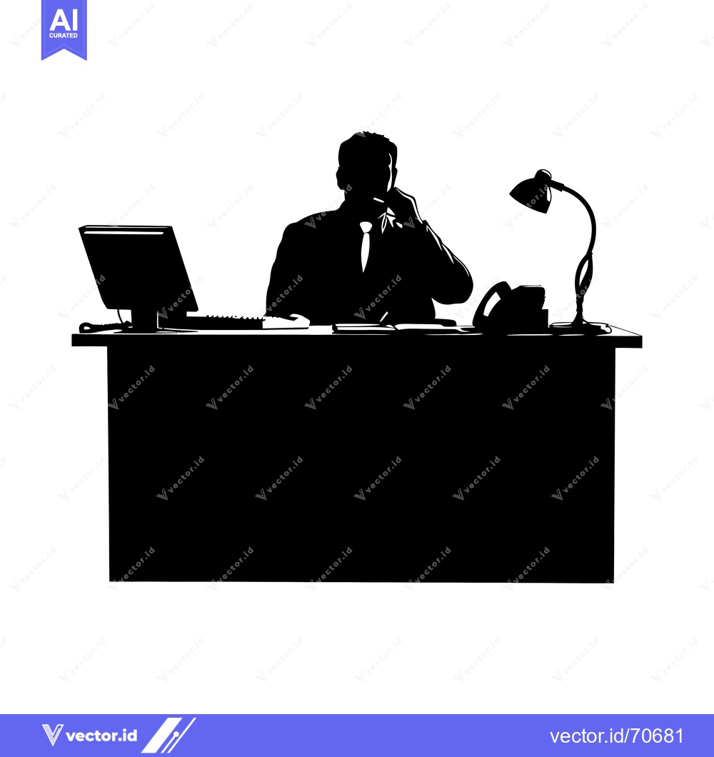 Premium Vector dari Silhouette of a Businessman on the Phone at His Desk