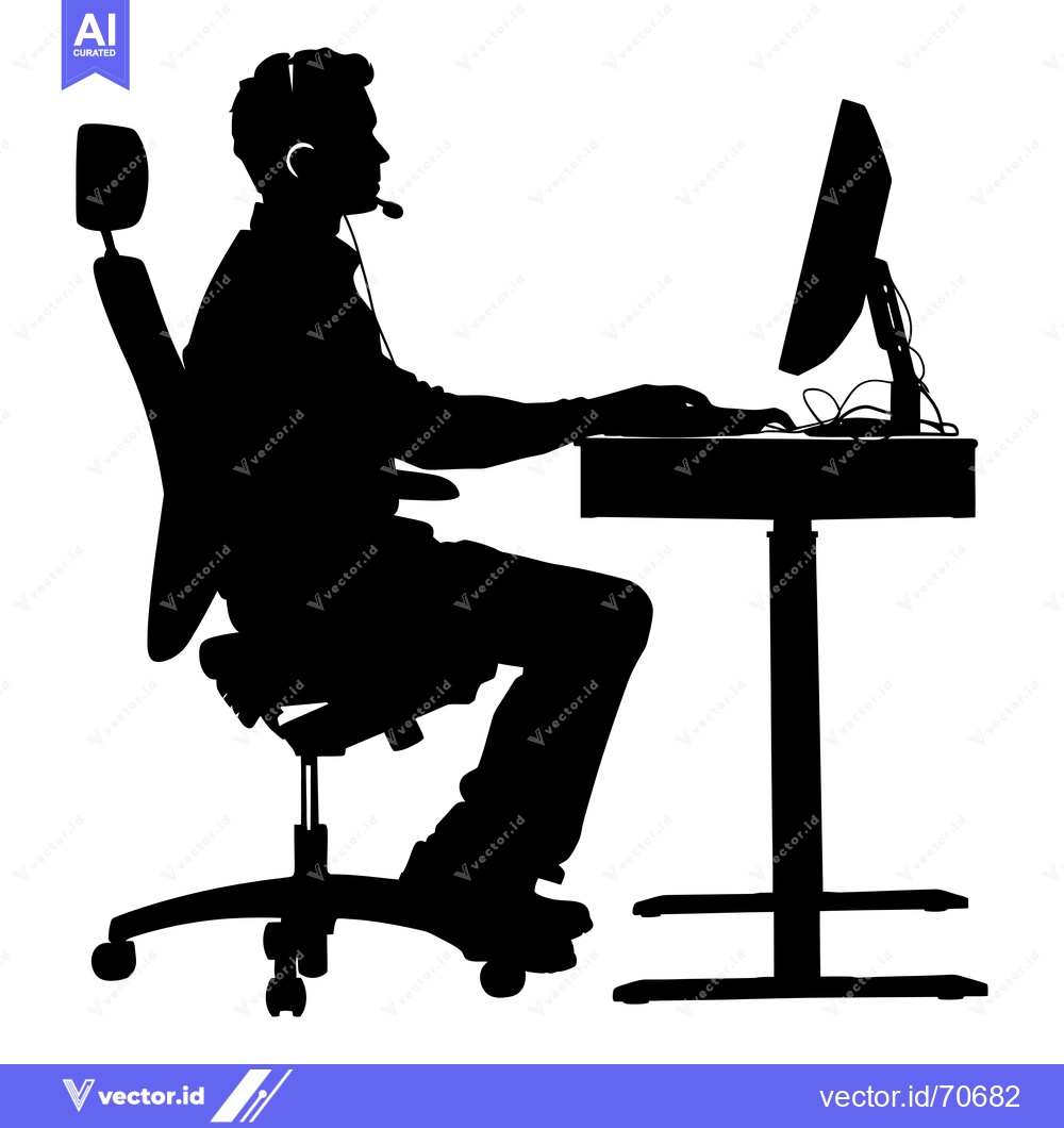 Premium Vector of Silhouette of a Person Sitting in a Chair at a Desk with a Computer