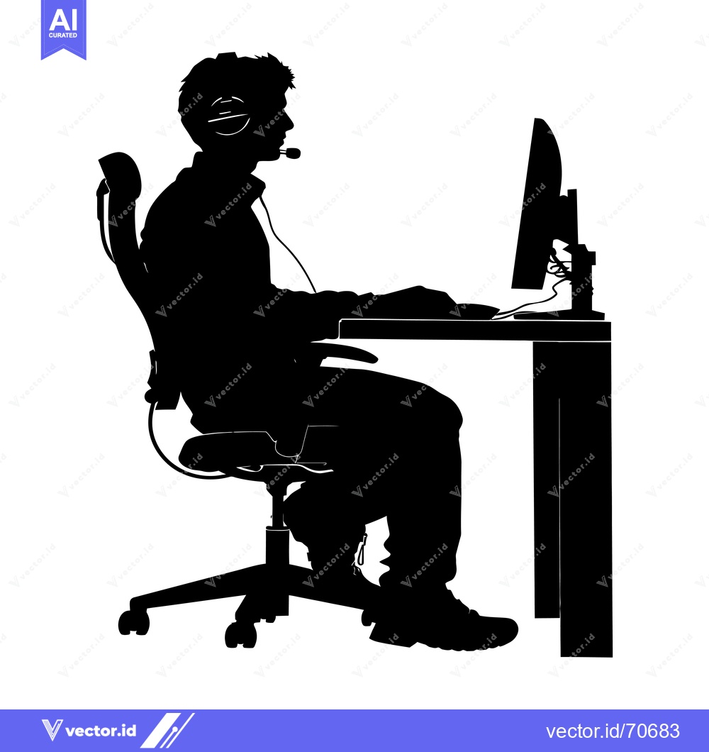 Premium Vector dari Silhouette of a Person Using a Computer with a Headset