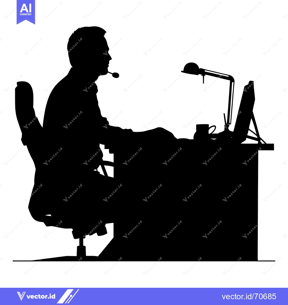 Premium Vector of Silhouette of a Man Sitting at a Desk with a Computer