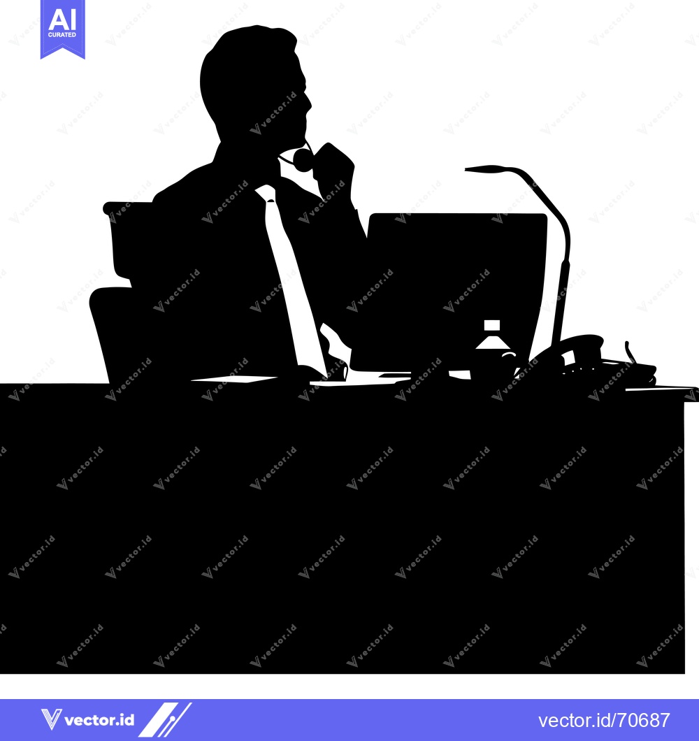 Premium Vector of Silhouette of a Businessman Sitting at a Desk with a Microphone