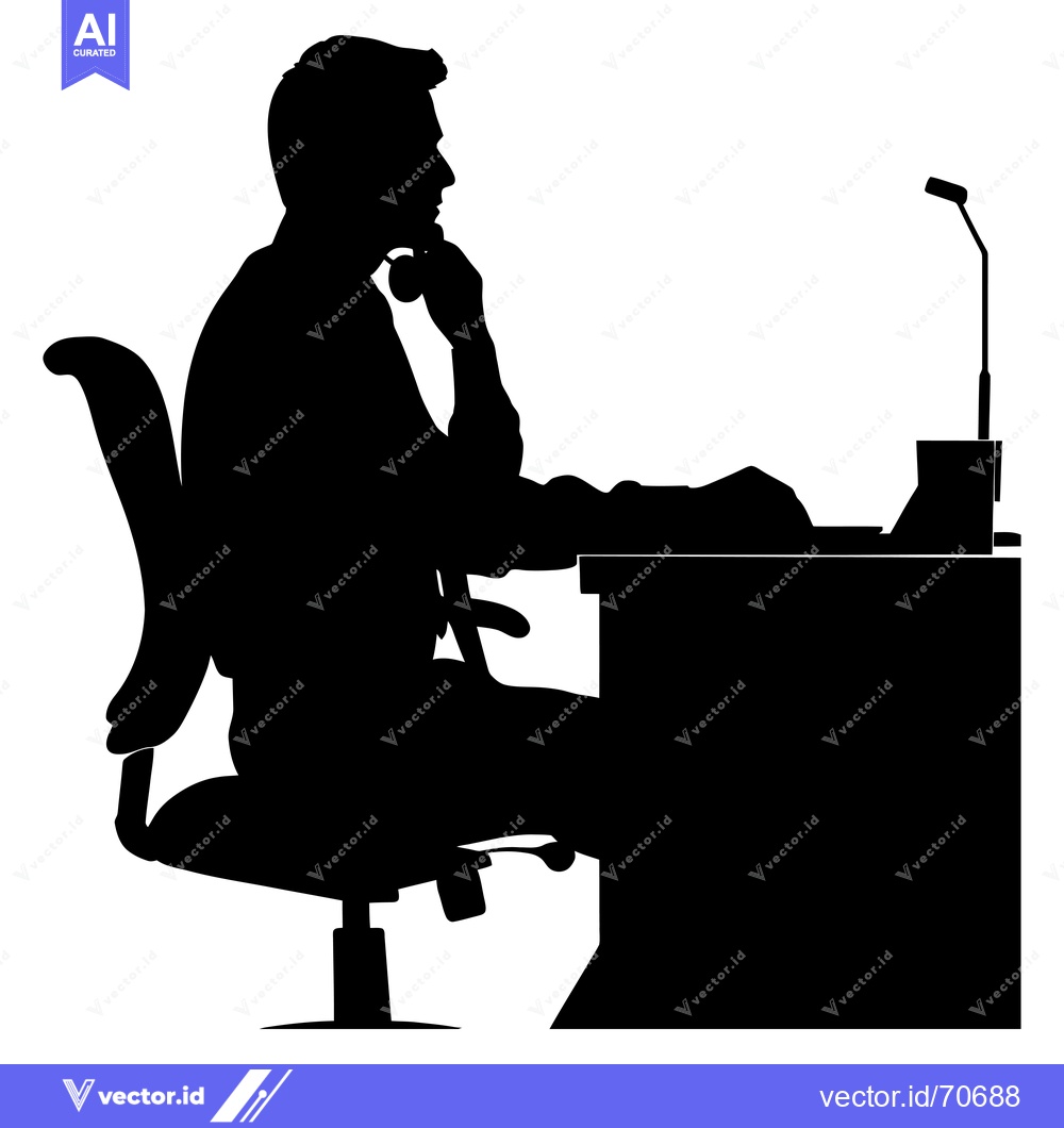 Premium Vector of Silhouette of a Man Sitting at a Desk with a Microphone