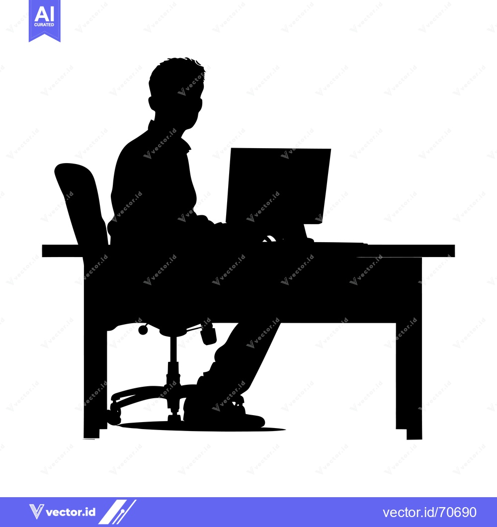 Premium Vector dari Silhouette of a Person Sitting at a Desk and Using a Computer
