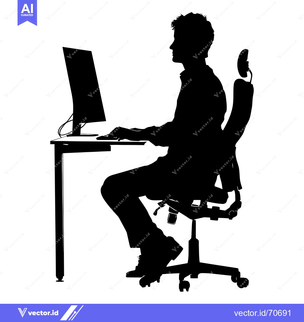 Premium Vector dari Silhouette of a Man Sitting at a Desk, Working on a Computer