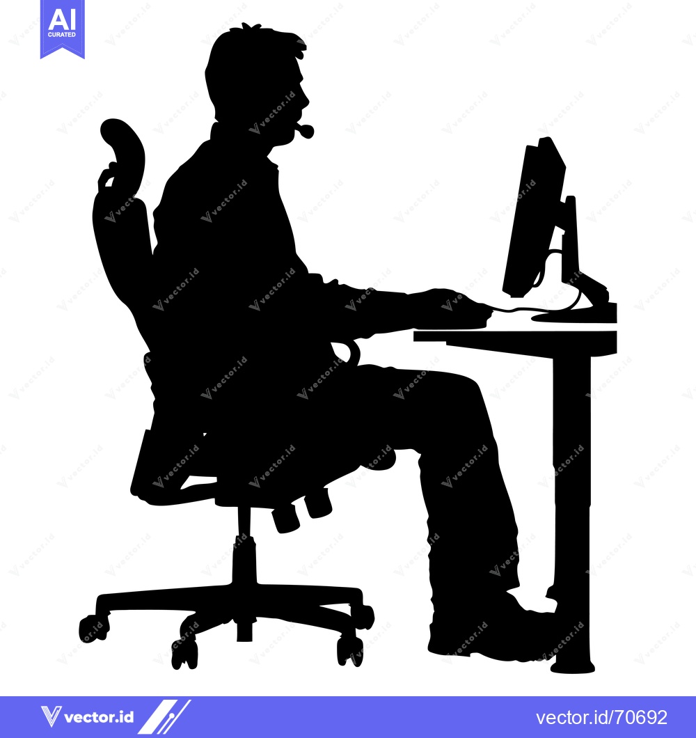 Premium Vector dari Silhouette of a Person Sitting at a Desk Using a Computer