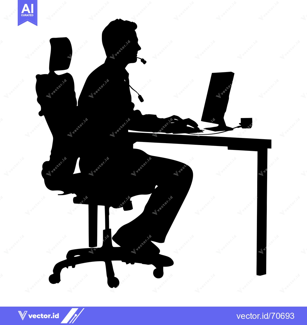 Premium Vector of Silhouette of a Person Sitting at a Desk with a Computer and Headset