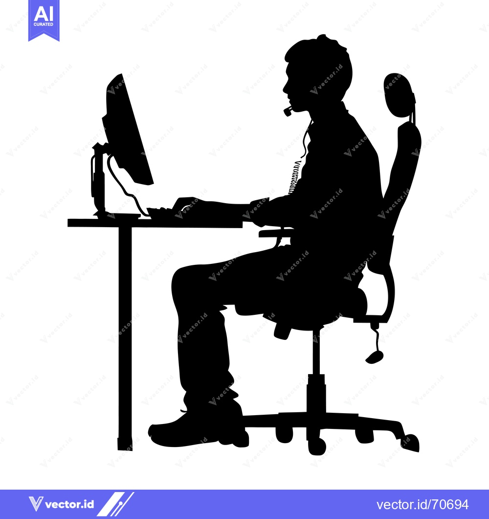 Premium Vector of Silhouette of a Person Using a Computer and Headset