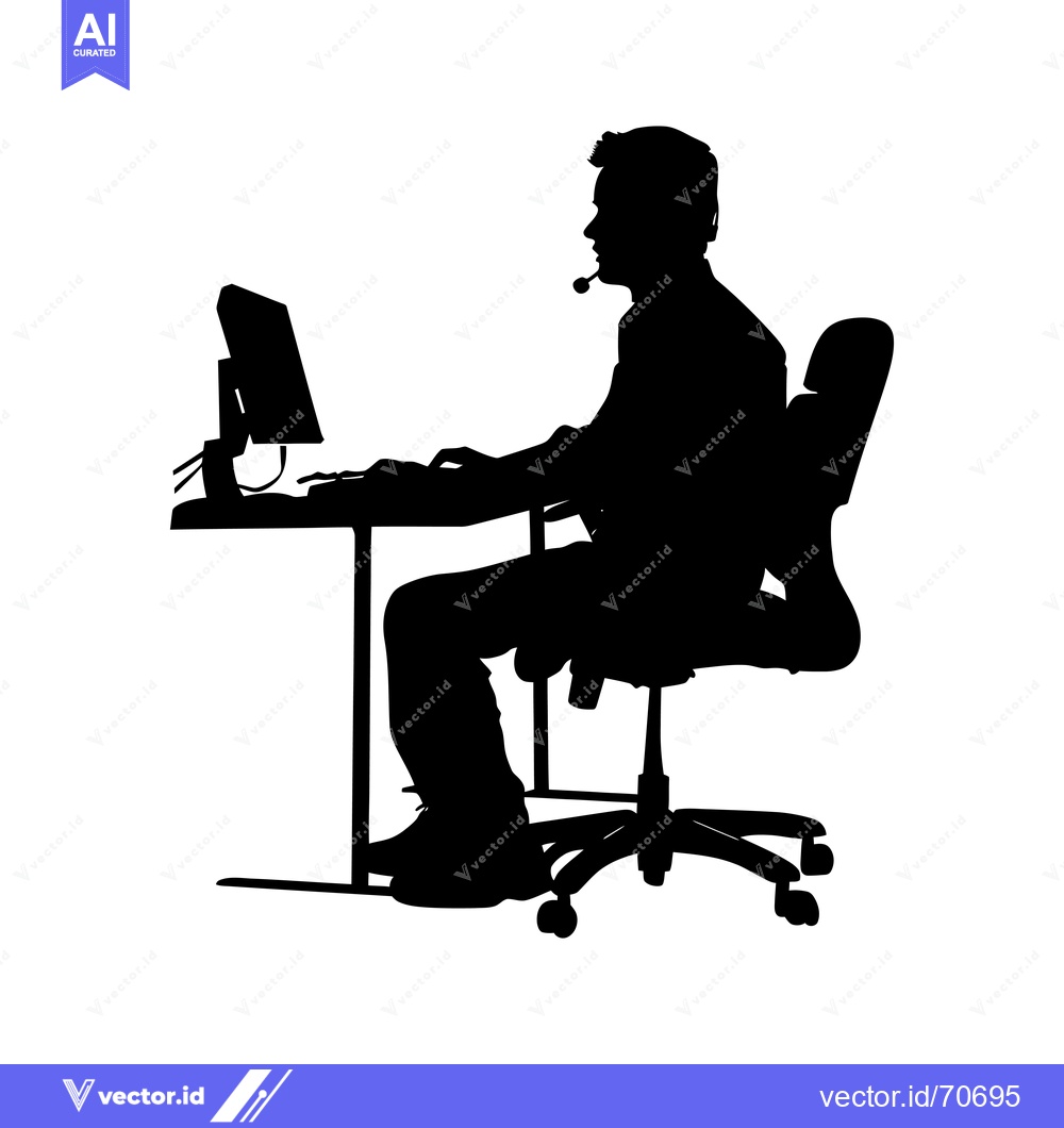 Premium Vector dari Silhouette of a Person Using a Computer with a Headset