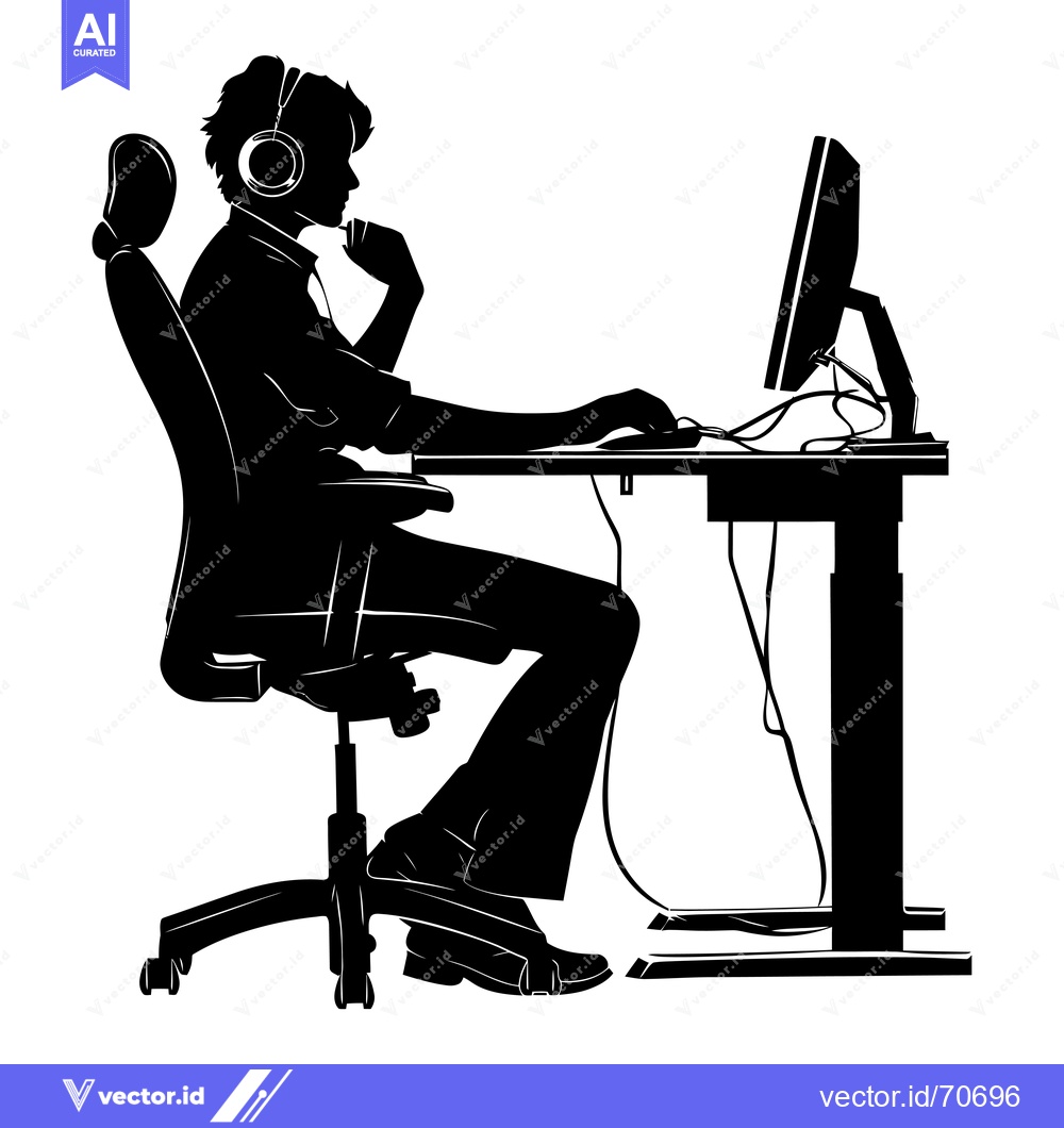 Premium Vector dari Silhouette of a Person Wearing Headphones and Sitting at a Computer De