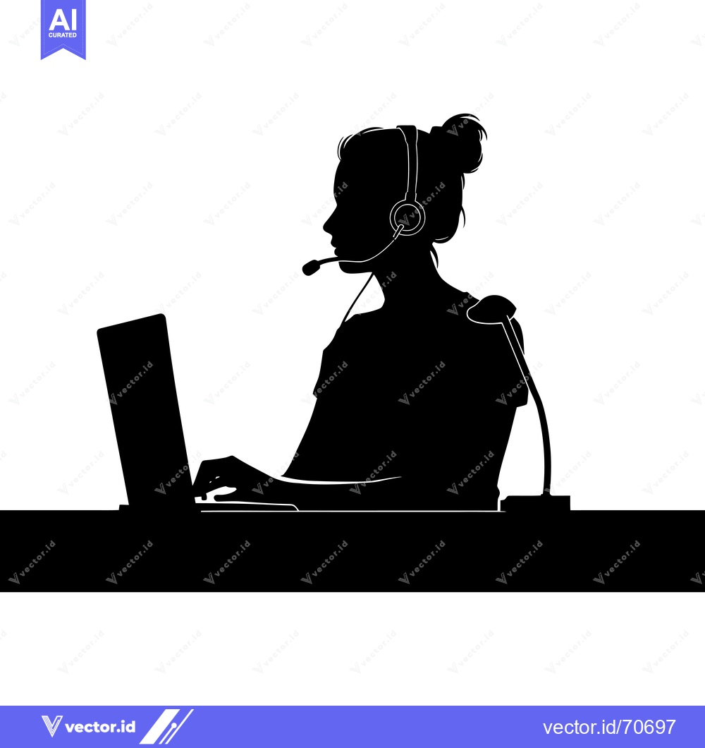 Premium Vector of Silhouette of a woman wearing a headset and working on a laptop