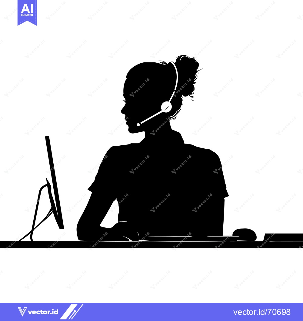 Premium Vector of Silhouette of a Woman Working at a Desk with a Headset