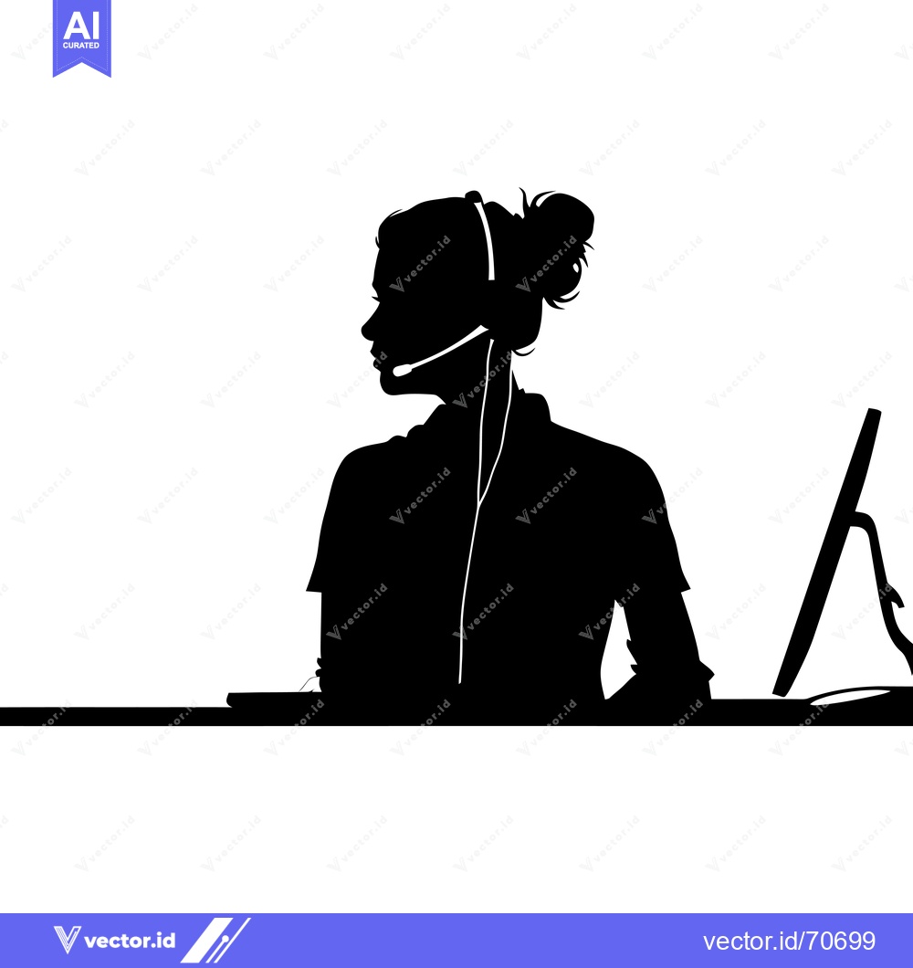 Premium Vector of Silhouette of a Woman with Headset at a Desk