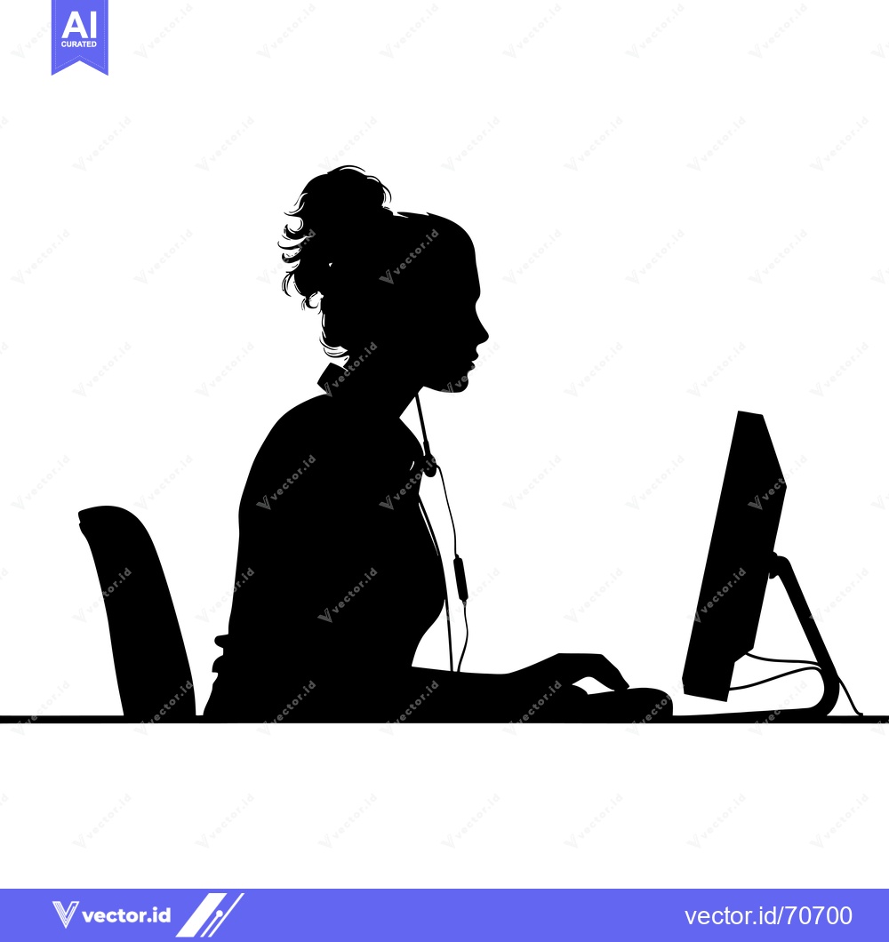 Premium Vector dari Silhouette of a Woman Working at a Computer