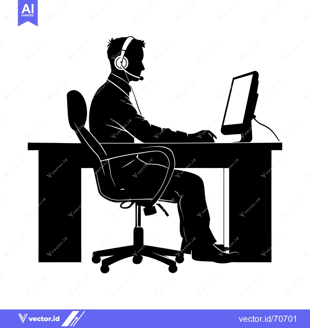 Premium Vector dari Silhouette of a man in a headset working at a desk with a computer