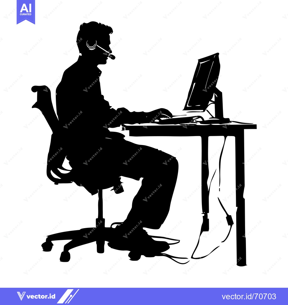 Premium Vector dari Silhouette of a Person Using a Computer with a Headset
