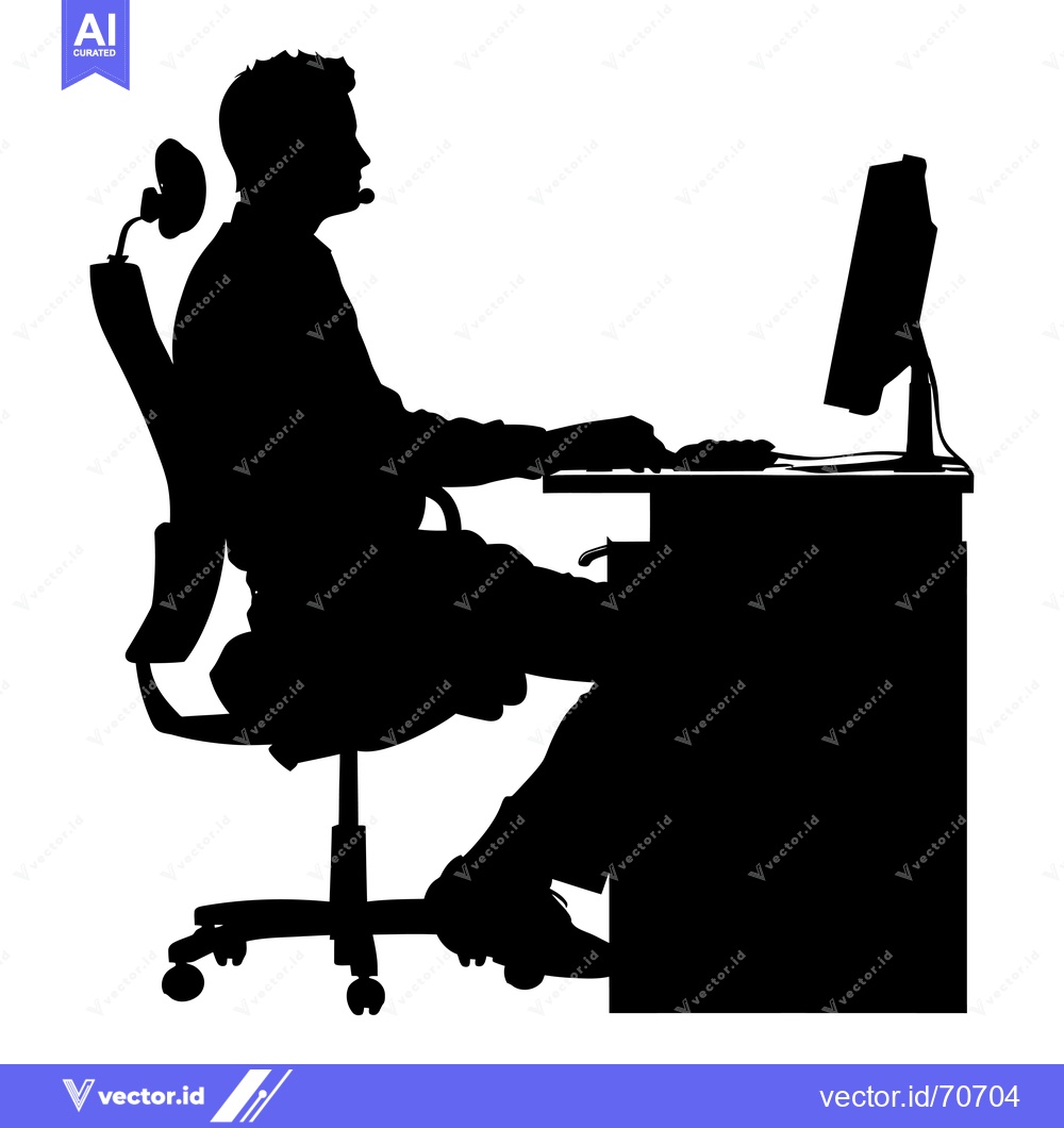 Premium Vector dari Silhouette of a Man Working at a Computer Desk