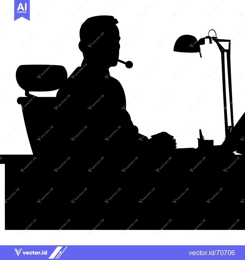 Premium Vector of Silhouette of a Man Sitting at a Desk with a Lamp
