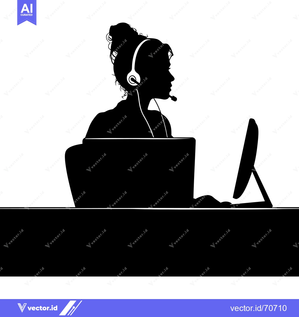 Premium Vector dari Silhouette of a Woman Wearing a Headset and Working on a Computer