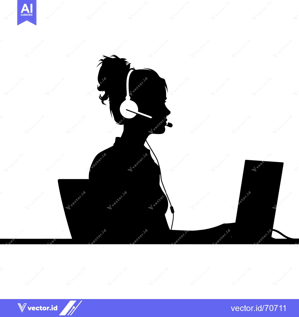 Premium Vector dari Silhouette of a woman wearing a headset, working on a laptop