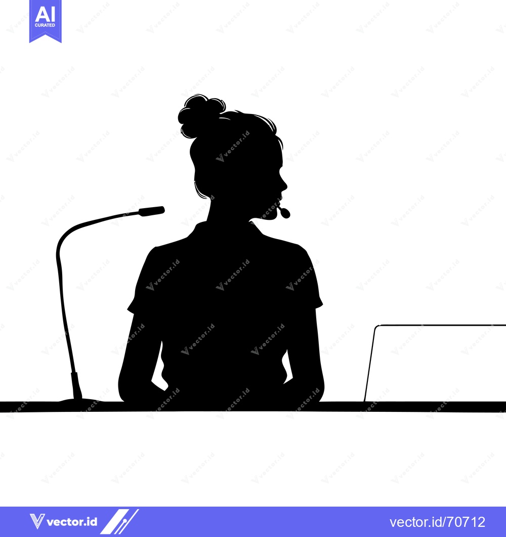 Premium Vector of Silhouette of a Woman Speaking into a Microphone at a Table