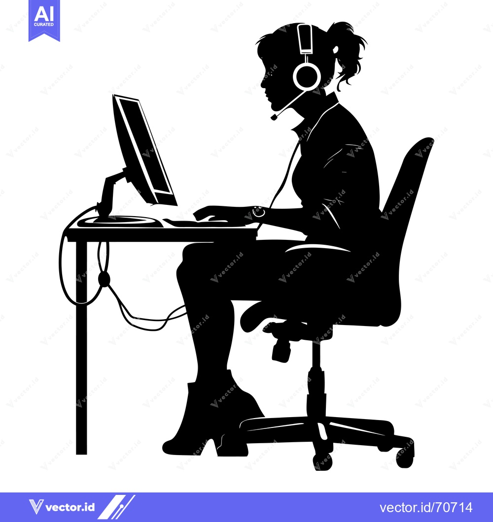 Premium Vector dari Silhouette of a woman sitting at a desk working on a computer while we