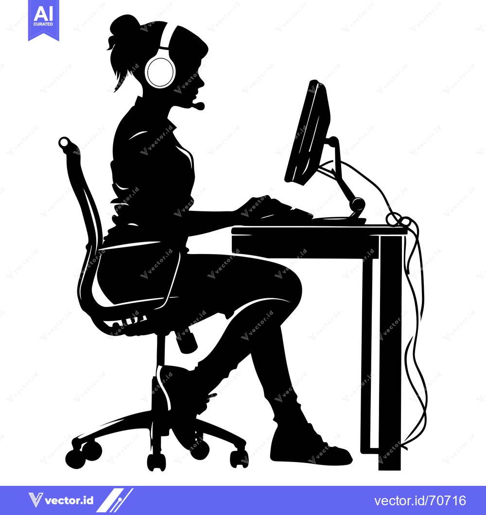 Premium Vector dari Silhouette of a Woman Working at a Computer