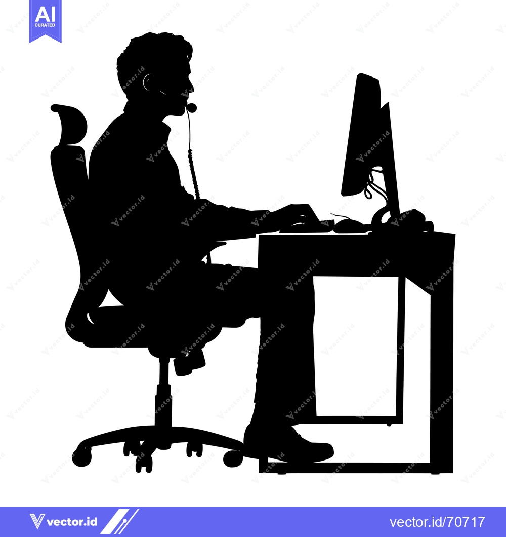 Premium Vector dari Silhouette of a Person Working at a Computer with Headset