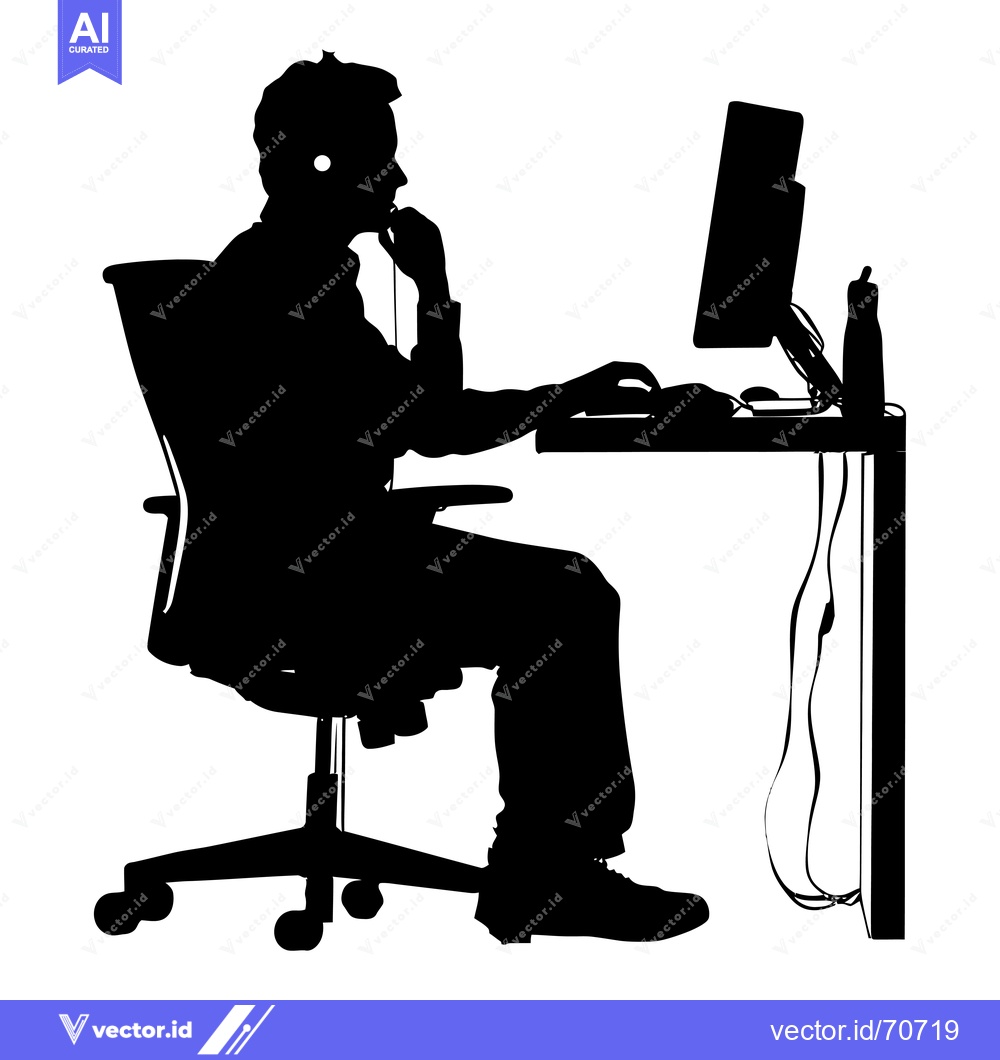 Premium Vector of Silhouette of a Person Working at a Computer Desk