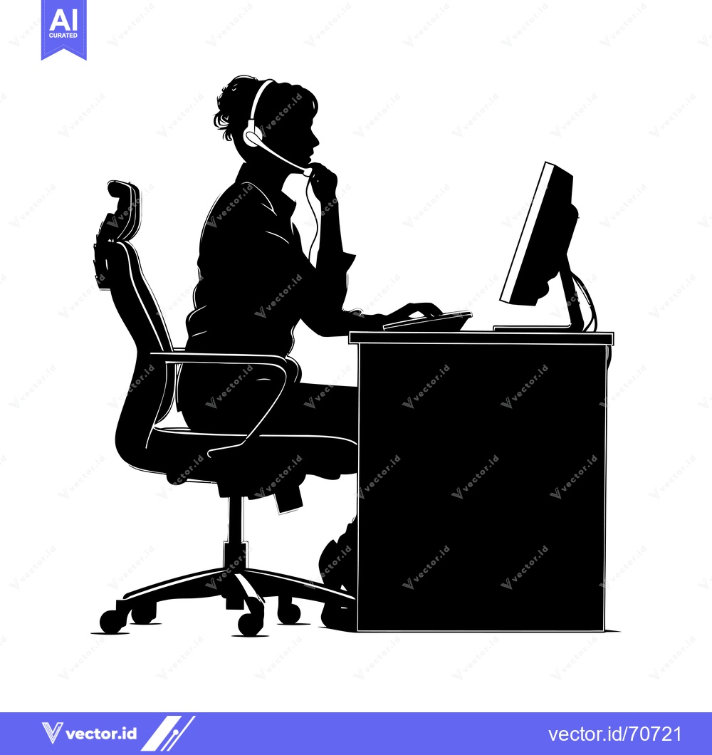 Premium Vector of Silhouette of a Woman Wearing a Headset Working at a Desk