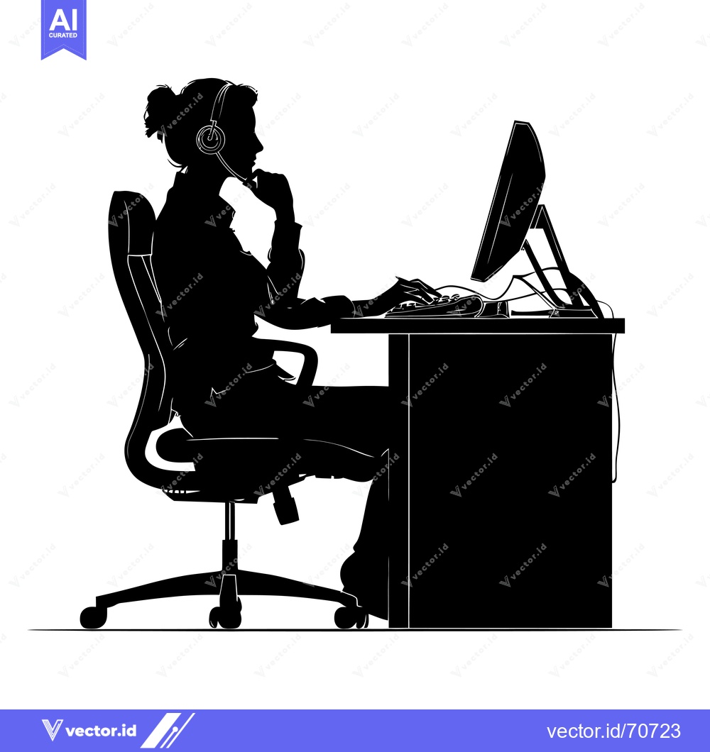 Premium Vector of Silhouette of a Person with Headphones at a Computer Desk