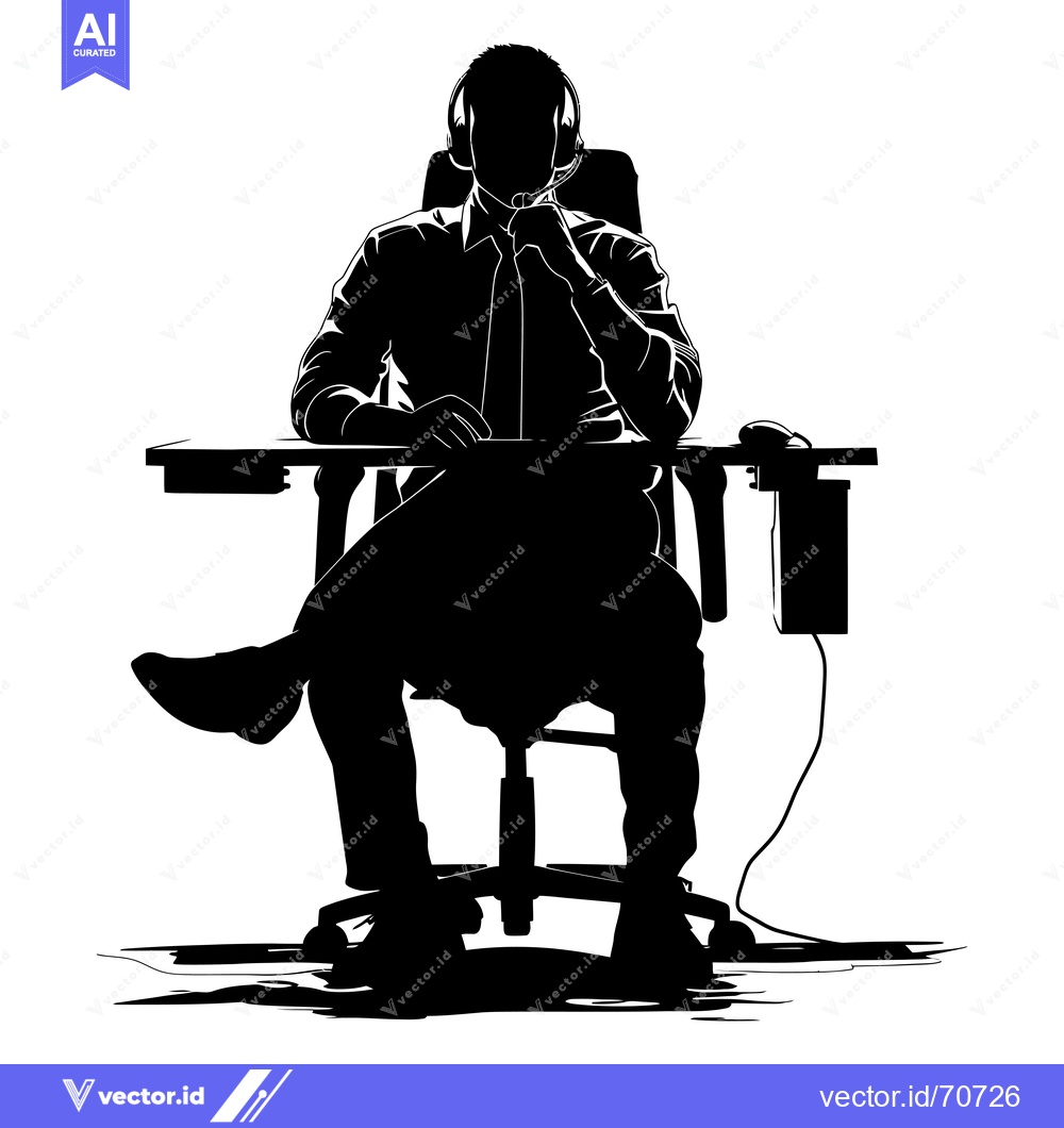 Premium Vector of Silhouette of a Person Sitting at a Desk with a Headset On