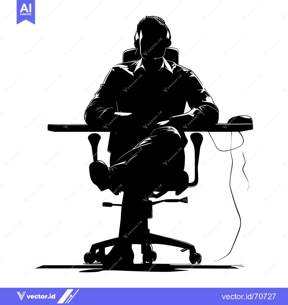 Premium Vector dari Silhouette of a Man Sitting in a Chair Wearing Headphones at a Desk