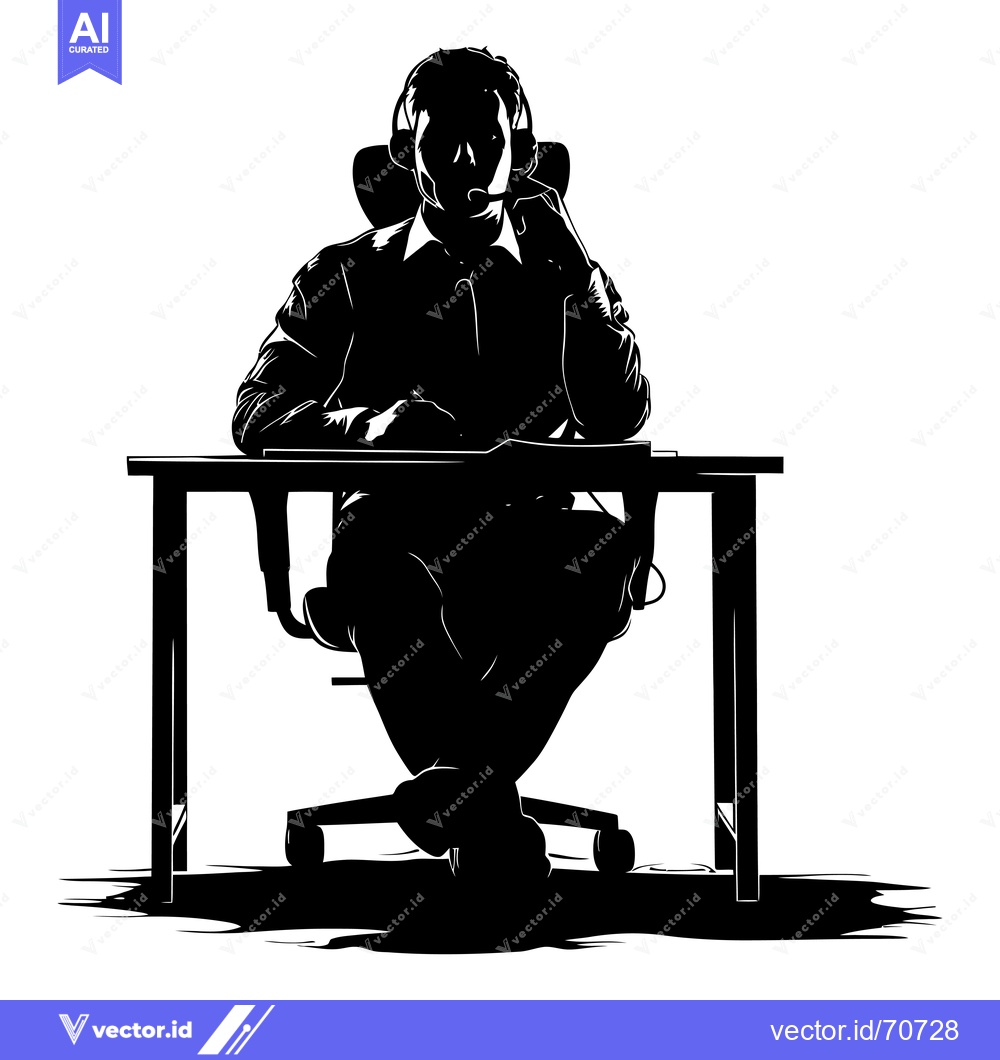 Premium Vector dari Silhouette of a Man Wearing Headphones Sitting at a Desk