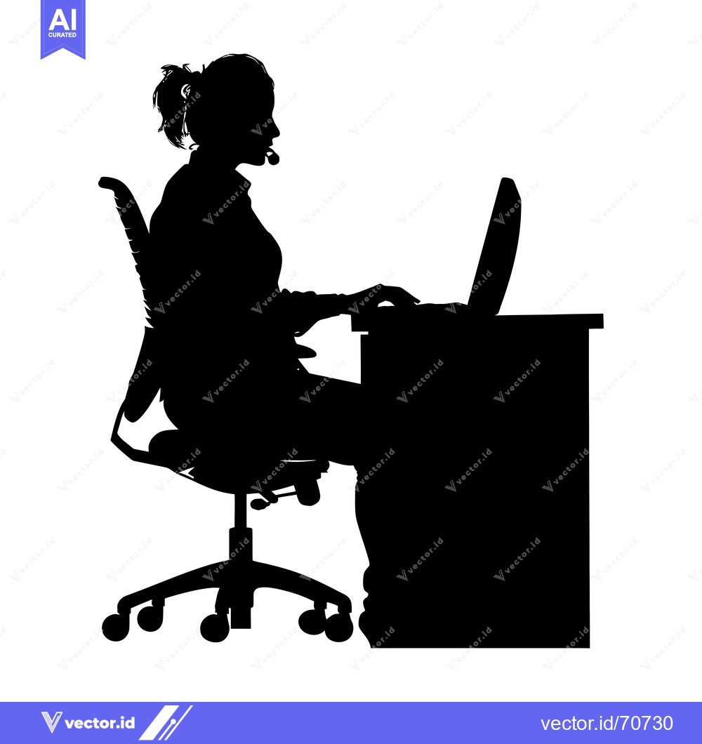 Premium Vector of Silhouette of a Woman Working at a Desk with a Computer