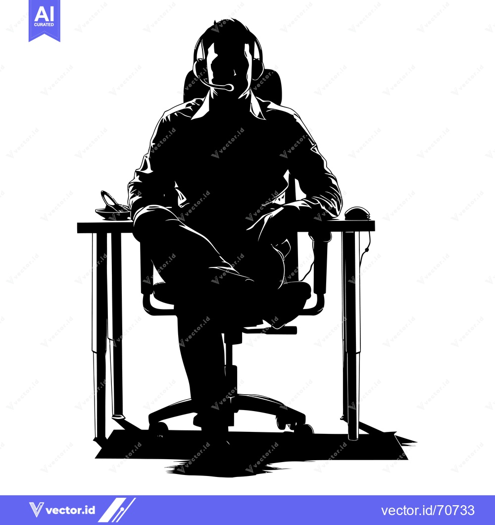 Premium Vector of Silhouette of a Man Sitting at a Desk with a Headset On